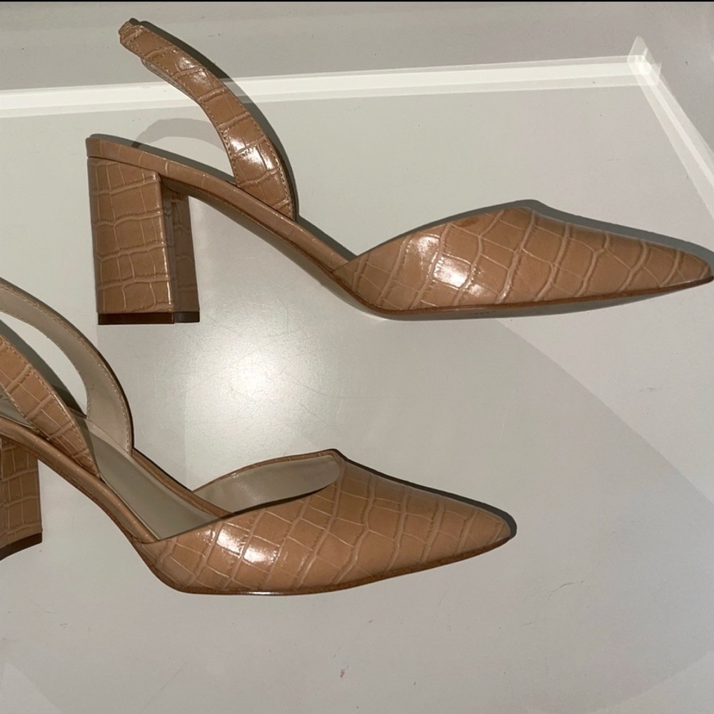 Marc Fisher Beige Croc Sling-back Heels, Size 10